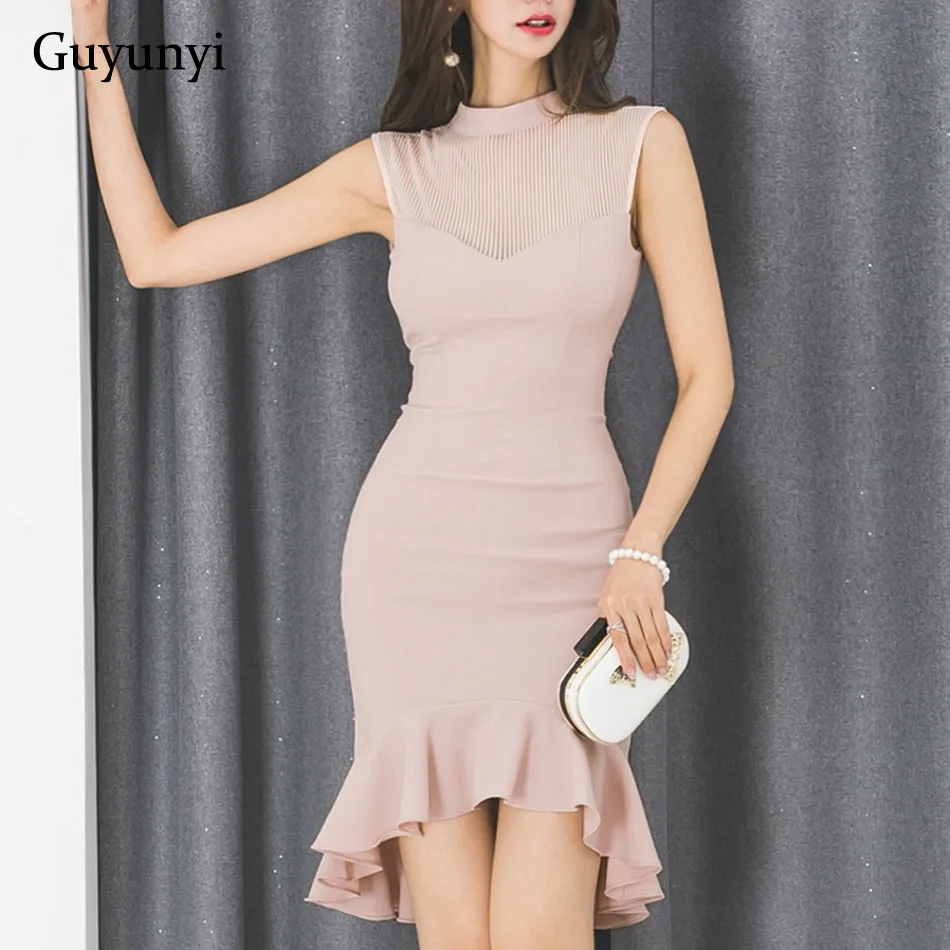 Женское офисное платье-русалка без рукавов однотонное Элегантное маленькое