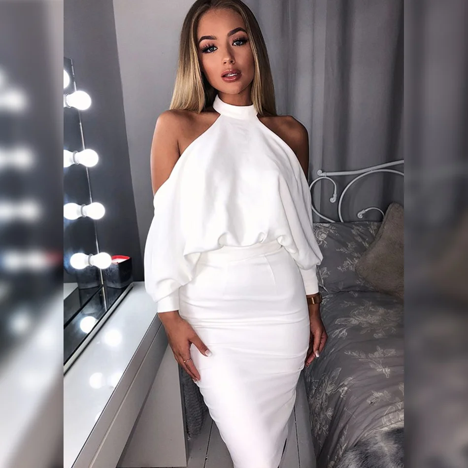 Драпированный воротник хомутиком без спины Bodycon Платье Лето Осень стройная талия