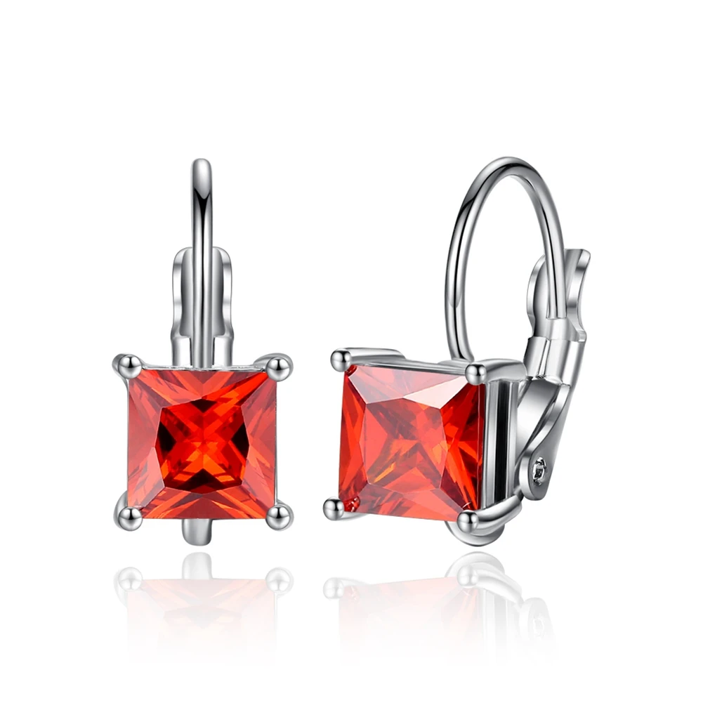 Женские серебряные серьги с красным квадратным покрытием модные серебряным 925