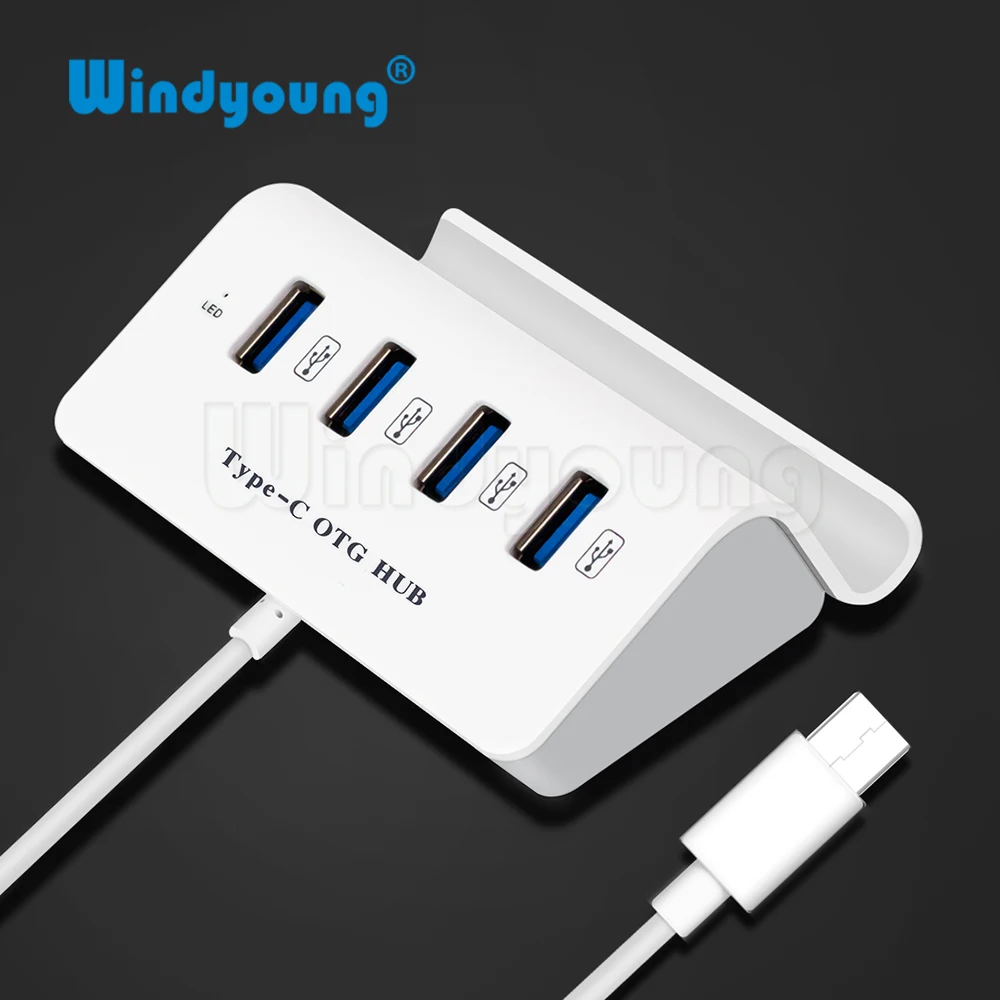

USB C HUB 4 Ports OTG Hubs Super Speed Type-c Splitter for Macbook USB-C Hubs Adapter with Phone Holder for Macbook Laptop PC