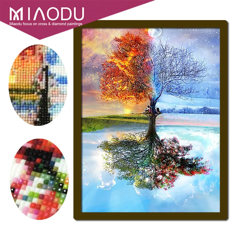 Miaodu полная Алмазная 5D картина &quotсделай сам&quot сезонное дерево вышивка крестиком