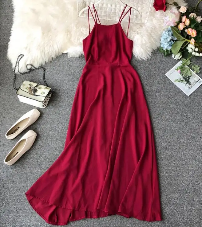 Women's summer cross belt backless dress female sexy sleeveless beach vacation chic TB573 | Женская одежда