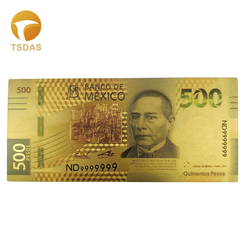10 шт./партия, мексиканская Золотая банкнота 500 Mex.$ банкноты в 24 k позолоченные для коллекции
