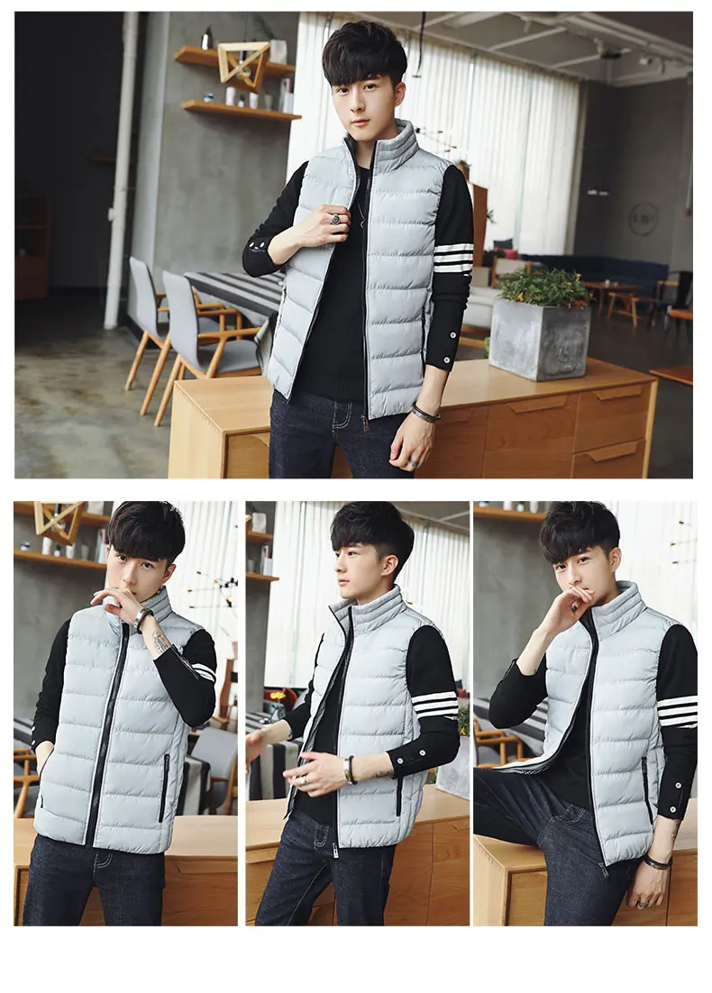 Men's Winter Vest Plus Size Cotton-Padded Thicken Waistcoat Windbreak Outwear Sleeveless Motorcycle Jacket Outdoors Vests 1397