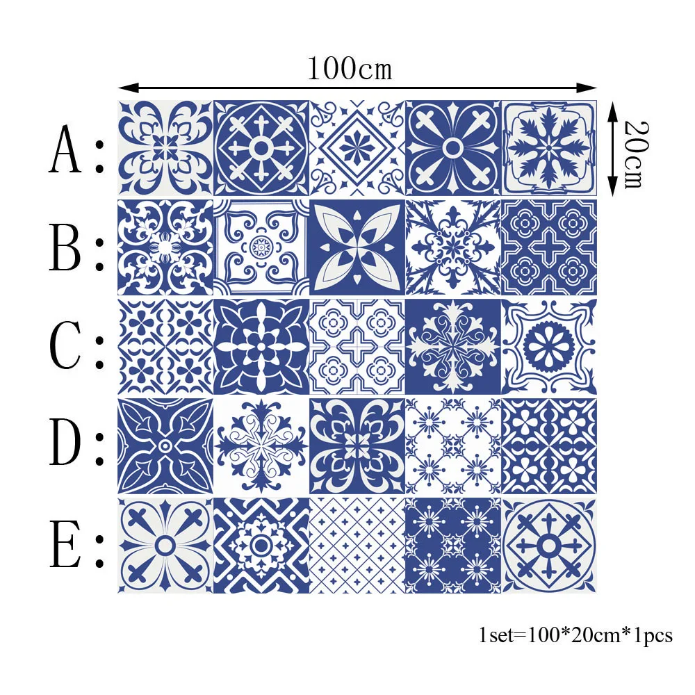 OLOEY 20*100cm Classical European Style Tile Stickers Wall Sticker Kitchen Adhesive Bathroom Toilet Waterproof PVC Wallpaper