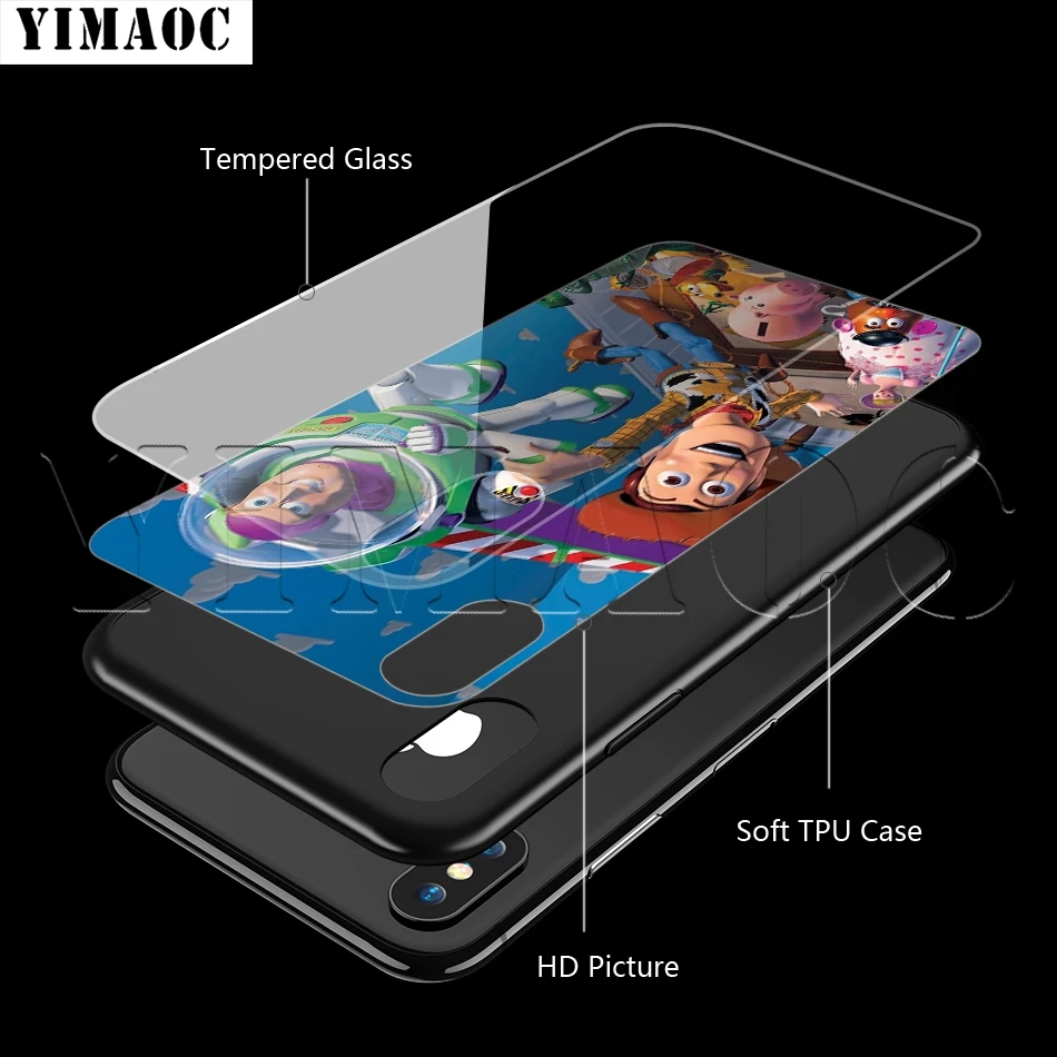 Чехол YIMAOC Toy Story piza Planet из закаленного стекла для iPhone 11 Pro XS MAX XR X 8 7 6 6S Plus