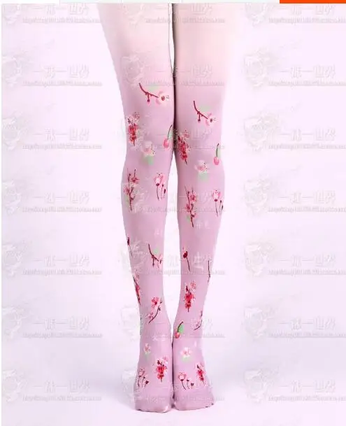 Hot sales! Female Gradient Plum Cherry Printing Fashion Pantyhose