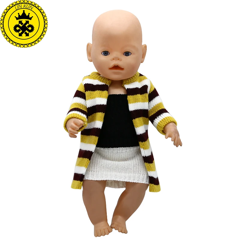 

Baby Doll Clothes Wool Hand Knit Multicolor Stripe Jacket Suit Fit 43cm Baby Doll Accessories Birthday Gifts T-10