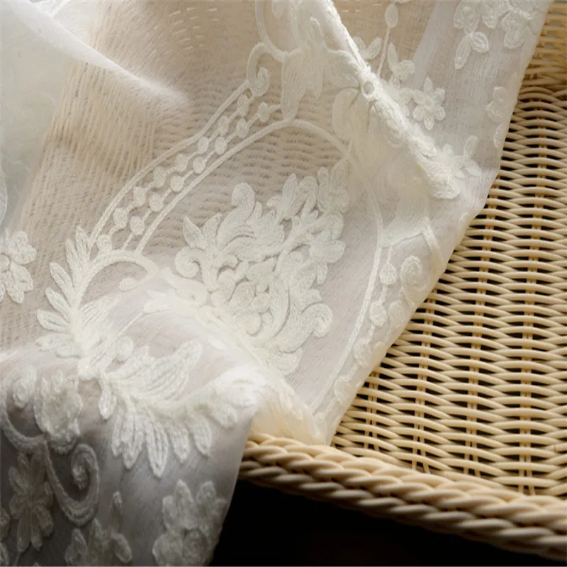 Шторы из льняной ткани с 3D вышивкой прозрачные Занавески Из чистого белого тюля