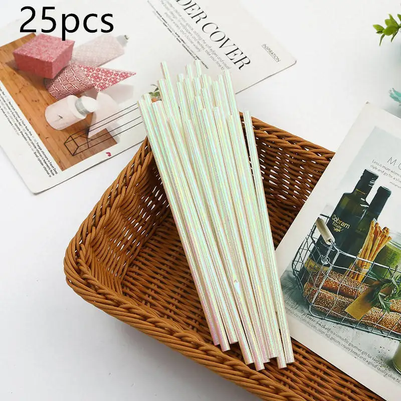 Straws 25pcs Радужная серия Золотой Блокировка одноразовая посуда набор вечерние бумажные тарелки и стаканы соломки для дней рождения вечерние свадебные новогодние украшения - Цвет: Straws 25pcs