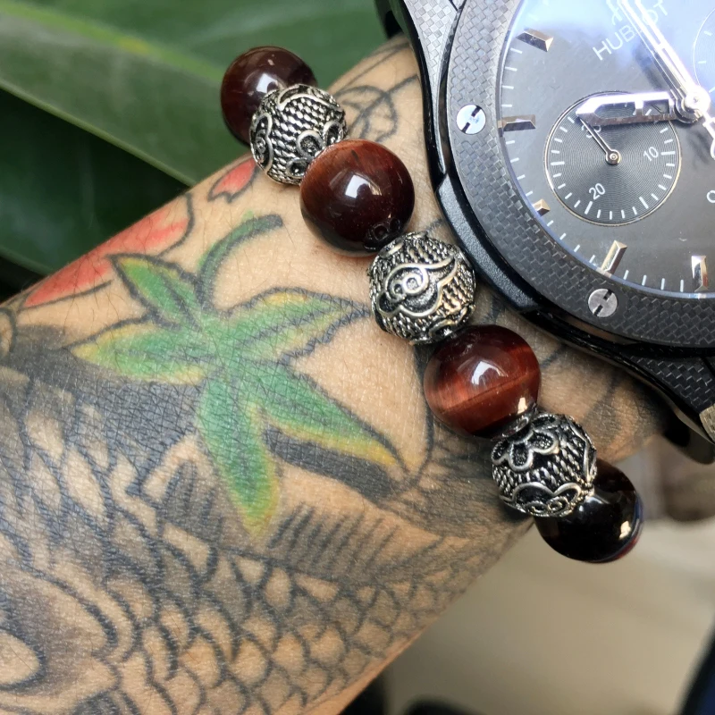 Магия рыба браслет Мужчины Браслеты и браслеты 10 мм красный тигровый глаз