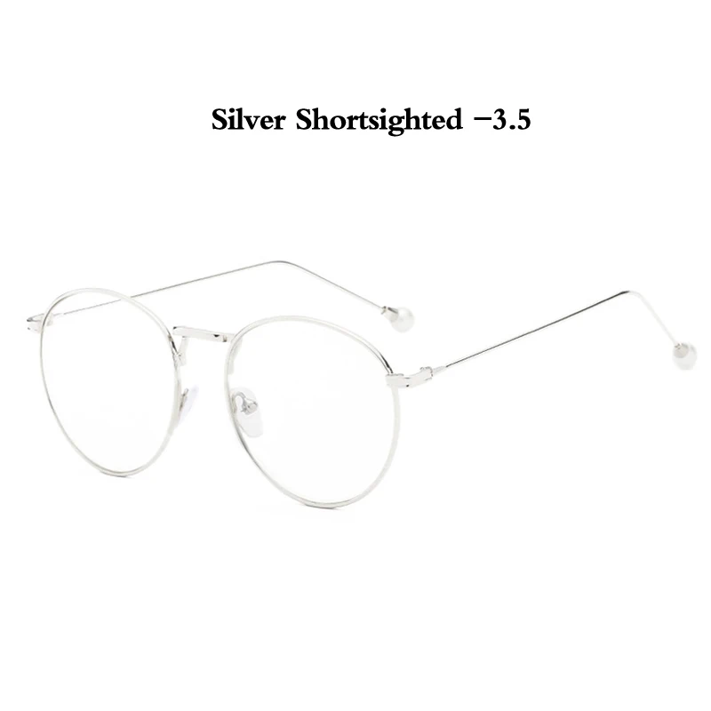 silver myopia 3.5 Zilead роскошные женские жемчужные очки для близорукости металлические круглые очки по рецепту близорукие очки для женщин близорукие унисекс - Цвет оправы: silver myopia 3.5