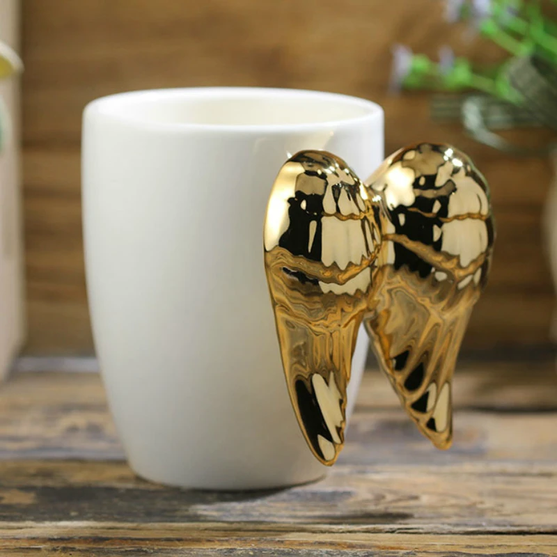 Novelty 3D Golden Silvery Angelic Wing Ceramic Coffee Mug Angel's Wings Handgrip Cup Best Gift | Дом и сад