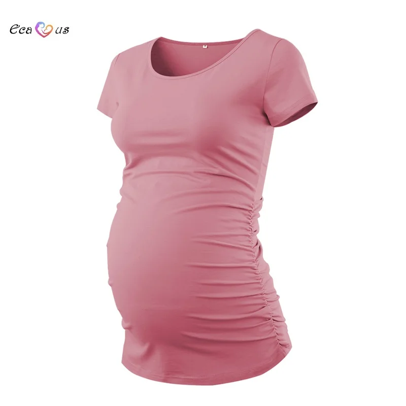 

Женская одежда для беременных Классическая футболка с круглым вырезом и коротким рукавом с оборками по бокам топы для беременных Повседнев...