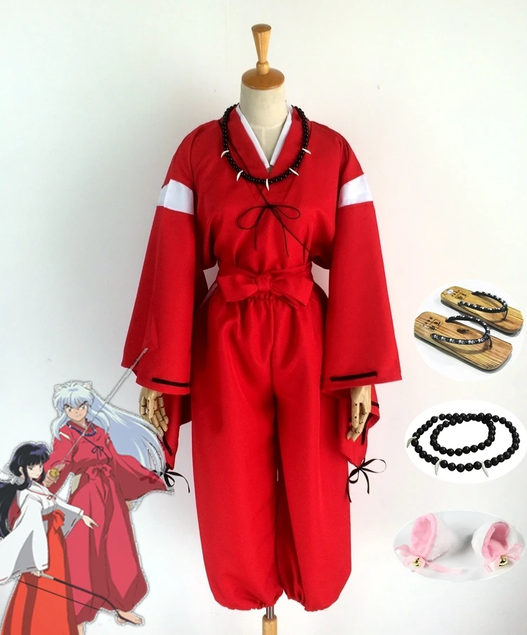 Костюм для косплея аниме InuYasha кимоно наряд + парик Сабо уши ожерелье костюмы