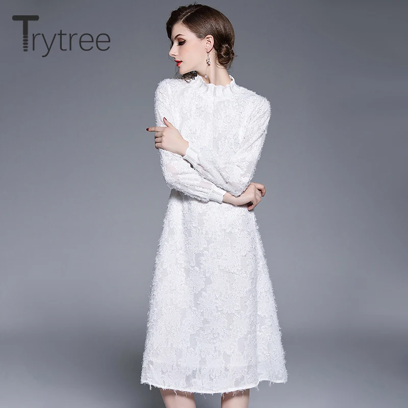 Trytree весна лето платье Элегантный Искусственный шелк и кружево повседневные