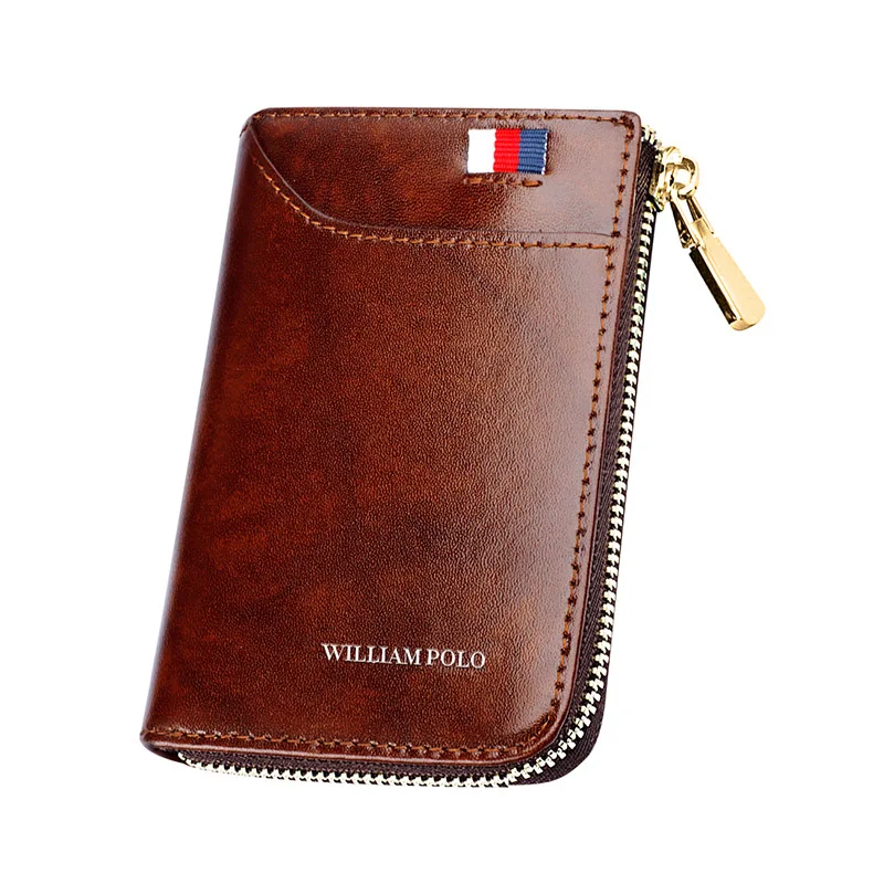 Мужской кошелек из натуральной кожи WILLIAMPOLO маленький на молнии с отделением для