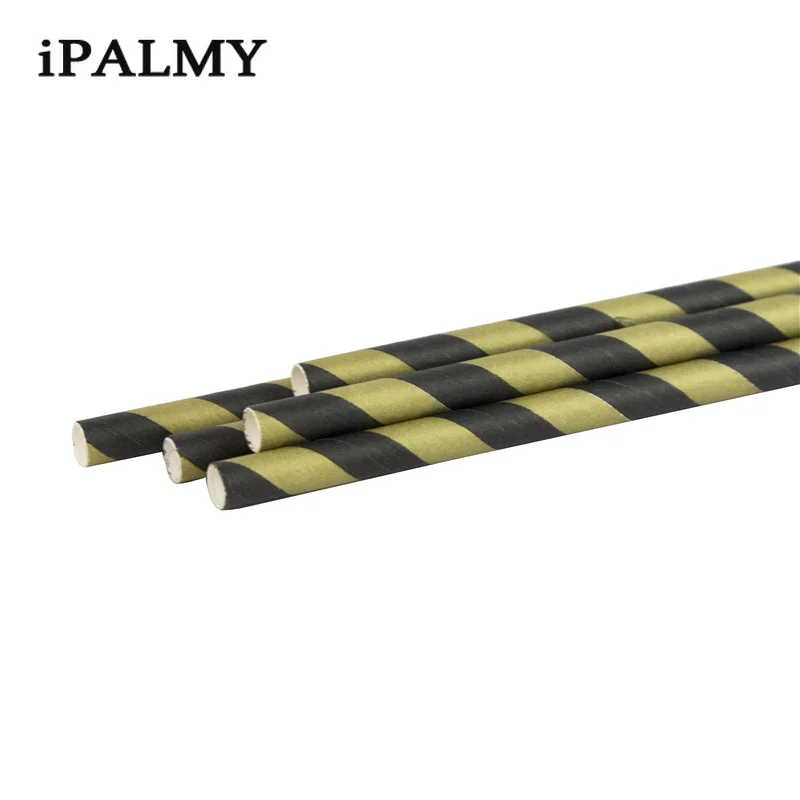 Ipalmay 2000 шт. вечерние пользу бумажные трубочки в полоску золото черный, белый цвет Свадебная вечеринка в честь рождения ребенка питьевой аксессуары поставки