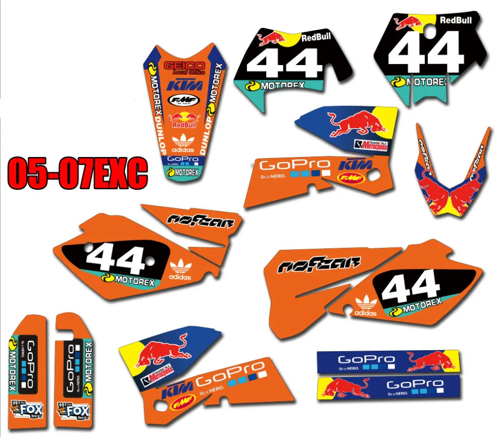 Фотофоны Dirt bike team GRAPHICS для KTM 125 200 250 300 350 450 500 525 540 SXF MXC SX EXC XC XCW 2005 2007|Наклейки на