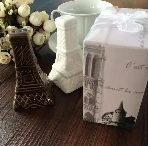 

Romantic effiel tower salt pepper shaker in gift box wedding baby shower favor party guest gift 4box