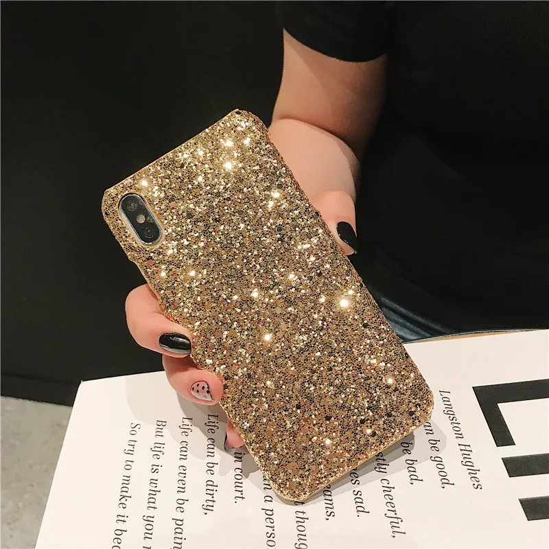 Matcheasy Hard PC Phone Cases for Iphone 7 8 6 6S Plus Back Cover Glitter Bling Shiny Powder Coque for Iphone X Cases Fundas - Цвет: GD
