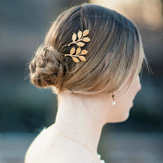 AHO182(5) Большая распродажа GoldTextured оливково шпилька для волос в виде листа
