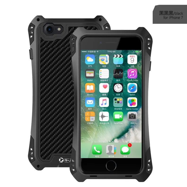 R-just брендовый чехол из углеродного волокна для iphone 7, водонепроницаемый противоударный металлический алюминиевый чехол для iphone 7 plus со стеклянной пленкой