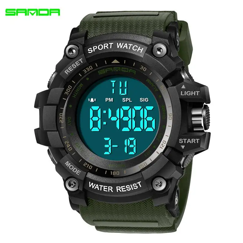 Army green SANDA цифровые часы мужские люксовые брендовые военные часы модные мужские спортивные часы Будильник Секундомер Часы мужские Relogio Masculino - Цвет: Army green
