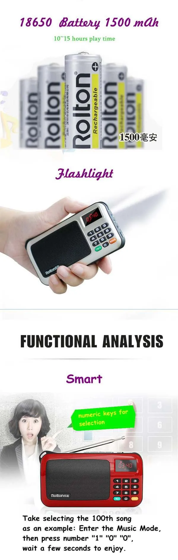 Rolton W405 портативный мини FM радио динамик музыкальный плеер TF карта USB для ПК iPod Телефон с светодиодный дисплей