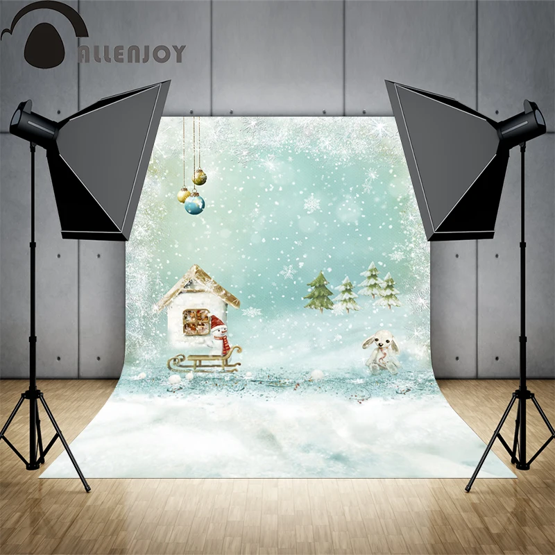 Allenjoy фото фон зимний Снеговик снегоход снег игрушечные сани дерево лес Белый