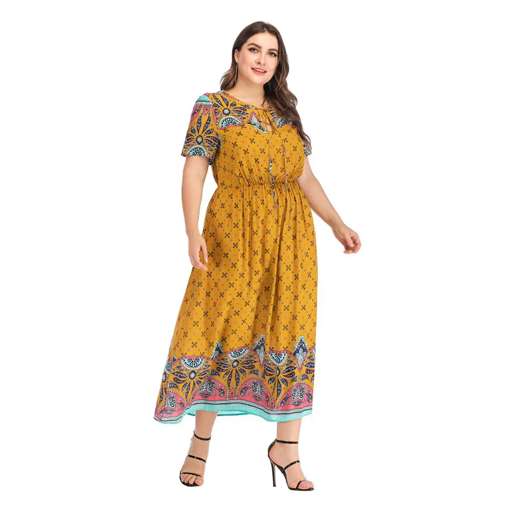 Женское платье большого размера в богемном стиле с принтом длинное от 0 до