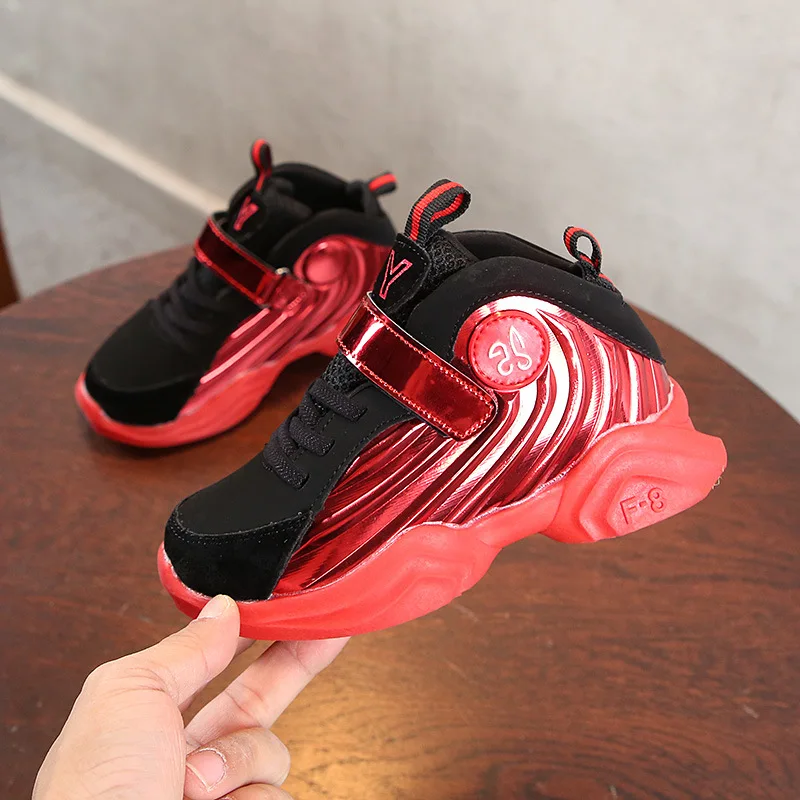 Весенне-осенние кожаные черные повседневные кроссовки Детская красная мягкая