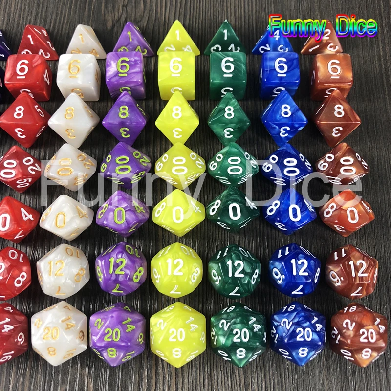 Высокое качество, 7 шт./лот, набор игральных костей D4 D6 D8 D10 D12 D20, высокое качество, многогранные игральные кости с мраморным эффектом, игра DND Rpg, игральные кости, настольная игра