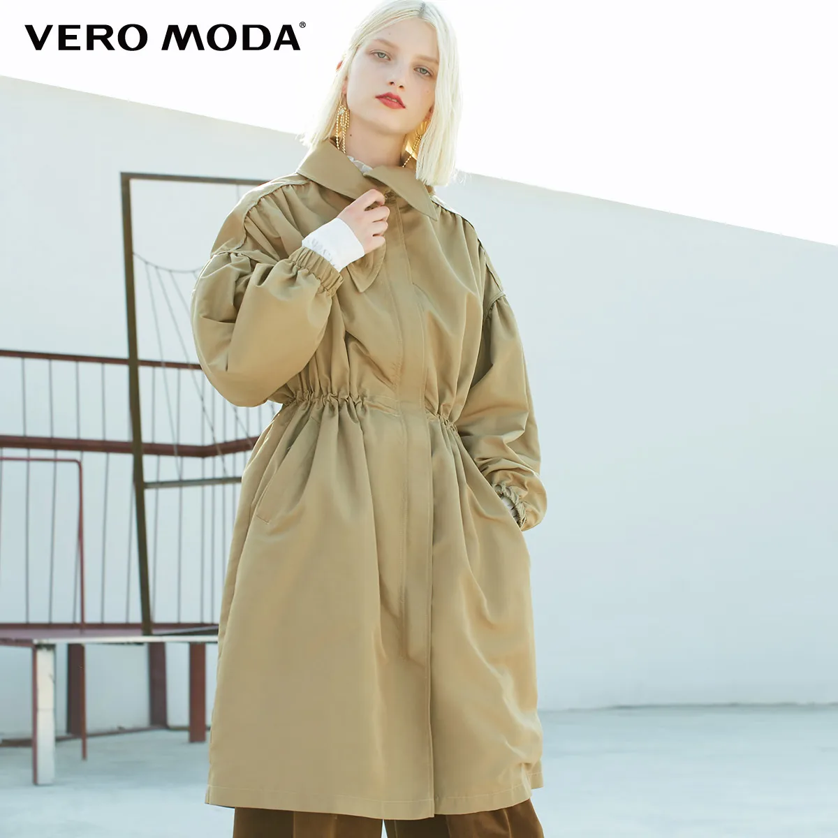 Vero Moda осеннее пальто с отворотом на молнии спереди со шнуровкой средней длины | 318321516 - Цвет: Buckthorn brown