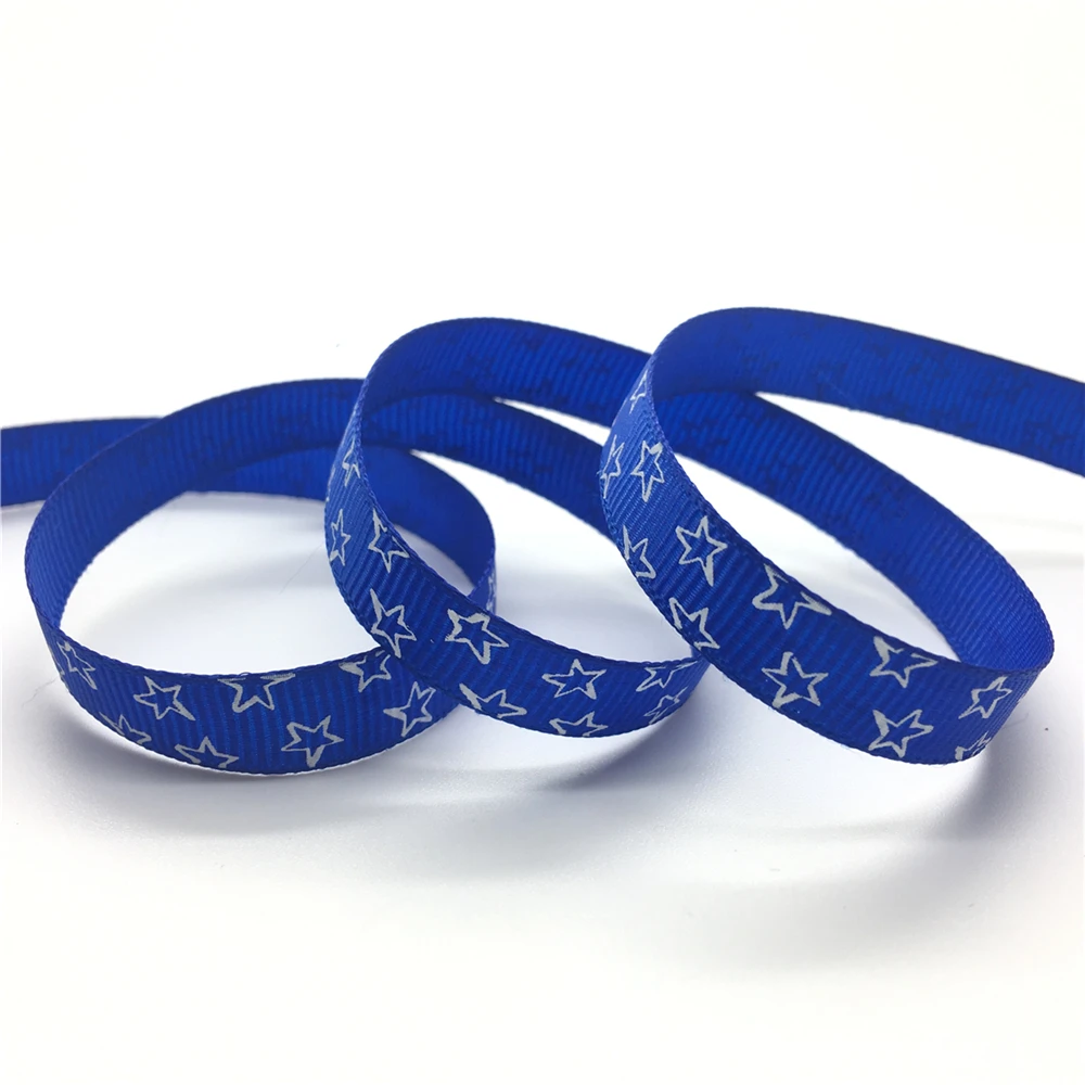 Blue 5 ярдов 3/8 ''10 мм Печатная пятиконечная звезда корсажная лента бант для волос/Рождество/свадьба сделай сам шитье,# GD101-110 - Цвет: Blue
