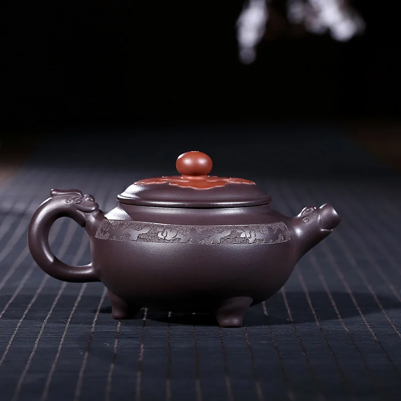 Фиолетовая глина yixing pot Подлинная ручная НЕОБРАБОТАННАЯ руда старый из фиолетовой глины штатив дракон горшок кунгфу Чайный горшок чайный сервиз 230 мл