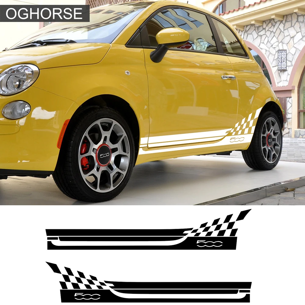 

1 Pair Car Styling Racing Lattice Abarth Side Stripes Sticker Body Decor Graphics Decal For Fiat 500 Bravo Palio Accessories