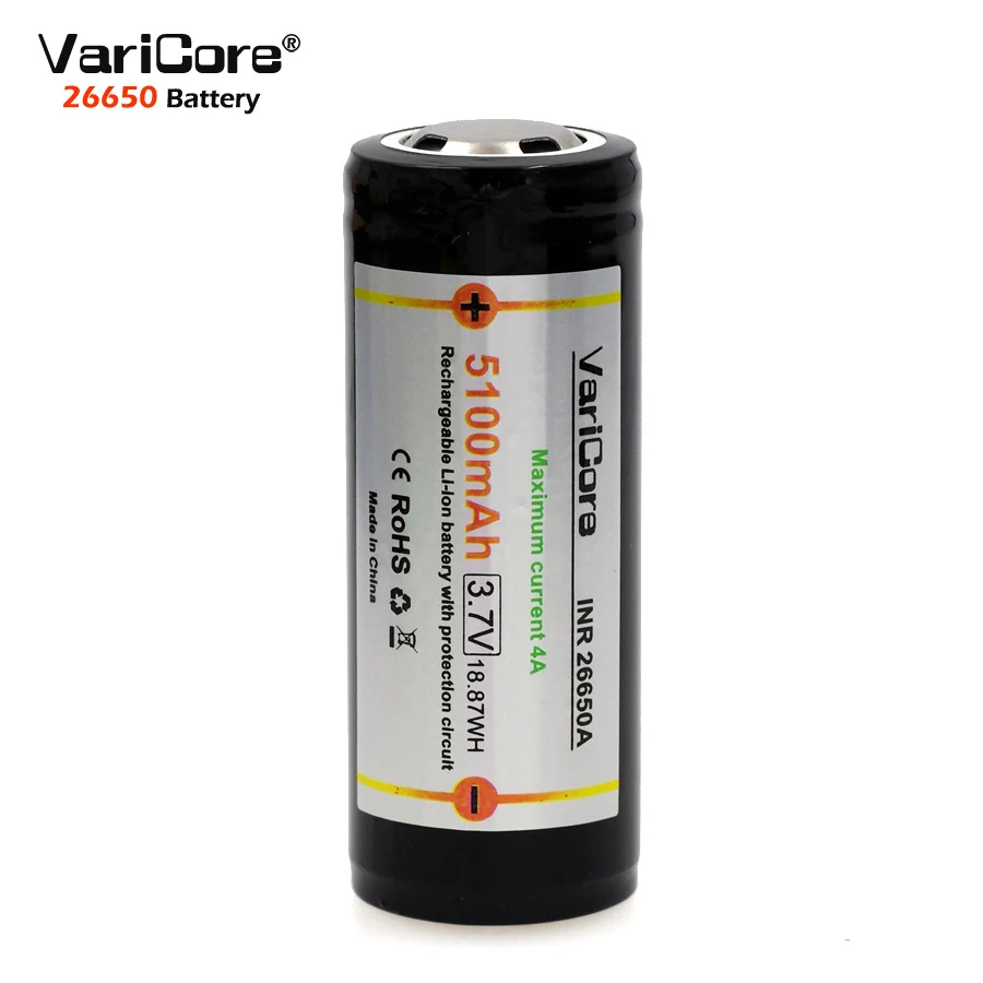 Литий-ионный аккумулятор VariCore Protection 26650 5100 мА ч 3 7 в 4 а 6 В 1 шт. для фонарика |