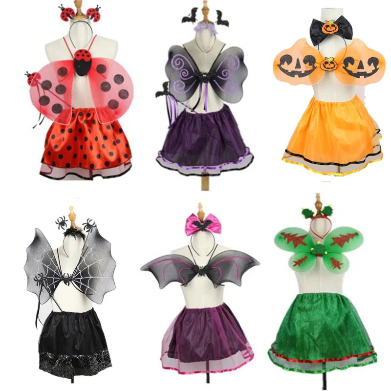 Kids Girls Bee Ladybug Butterfly Wing Headband Wand Skirt Girl Fairy Cosplay Performance Prop Party Halloween Costume|Костюмы для