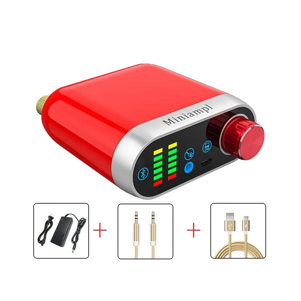 red-with power HiFi мини Bluetooth 5,0 MP3 плеер беспроводной аудио приемник Класс D Цифровой усилитель USB звуковая карта 50 Вт* 2 домашняя аудио поддержка AUX/USB - Цвет: red-with power