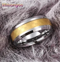 himongoo 8mm mens tungsten carbide ring engagement wedding bands inlay gold carbon fiber comfort fit
