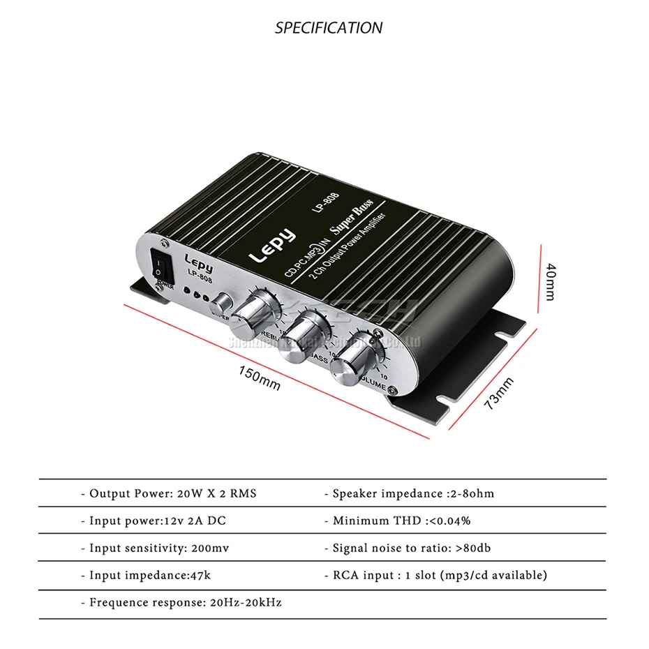 LP-808 Lepy мини-автомобиль Мощность усилитель цифровой плеер Hi-Fi стерео CD MP3 MP4 PC Динамик мотоцикл Главная Super BASS 2-CH Аудио AMP