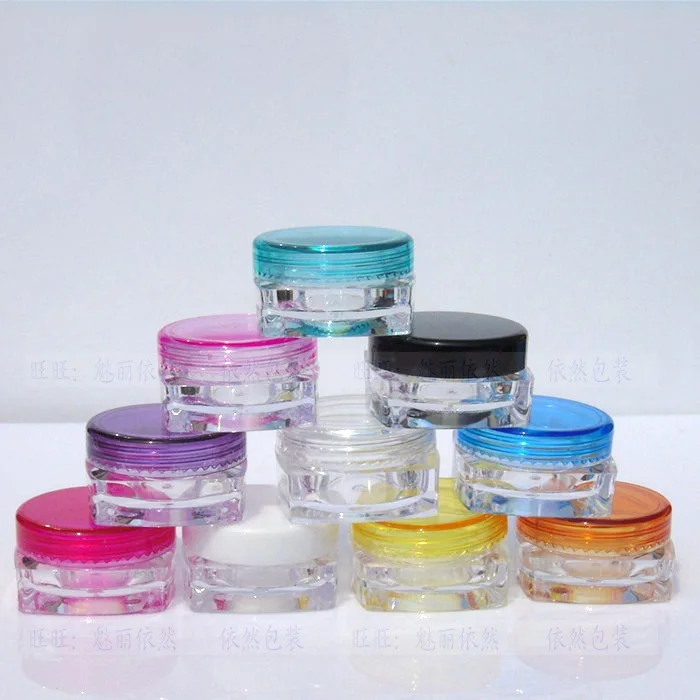 500pcs mixed color Empty Plastic Container With Screw Lid For Nail Art , Make Up Cosmetic Cream Jar, Display Sample Bottles Pot 5