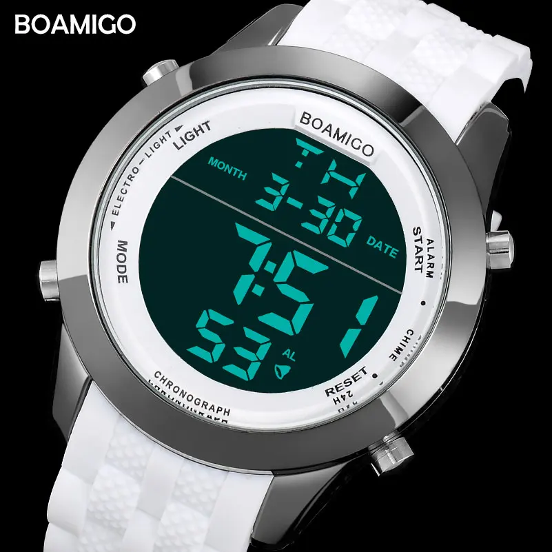 Мужские спортивные цифровые часы BOAMIGO белые резиновые наручные модный бренд 2017