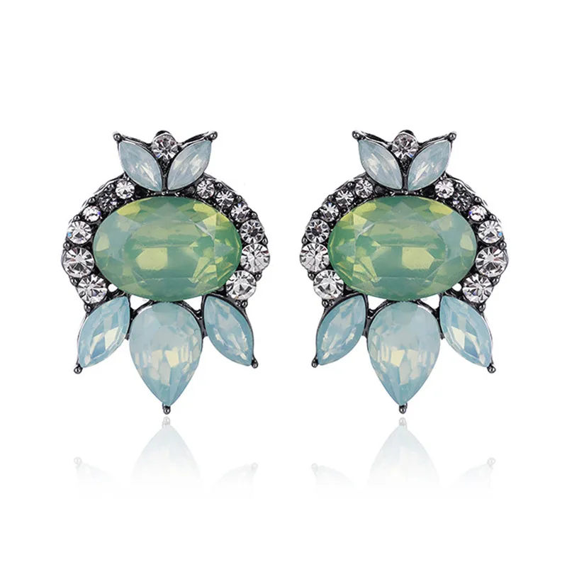 opal green Любовь Мода Стразы инкрустированные светильник зеленый хрустальный камень пирсинг серьги золото серебро цвет серьги гвоздики новые женские ювелирные изделия - Окраска металла: opal green