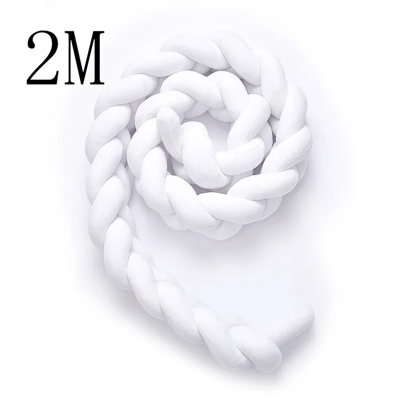 2M White 1 шт., 1 м/2 м/3 м, детский бампер ручной работы с узлом для кровати новорожденного, длинная плетеная Подушка, детская кровать, бампер с узлом, детская кроватка, декор для детской комнаты - Цвет: 2M White