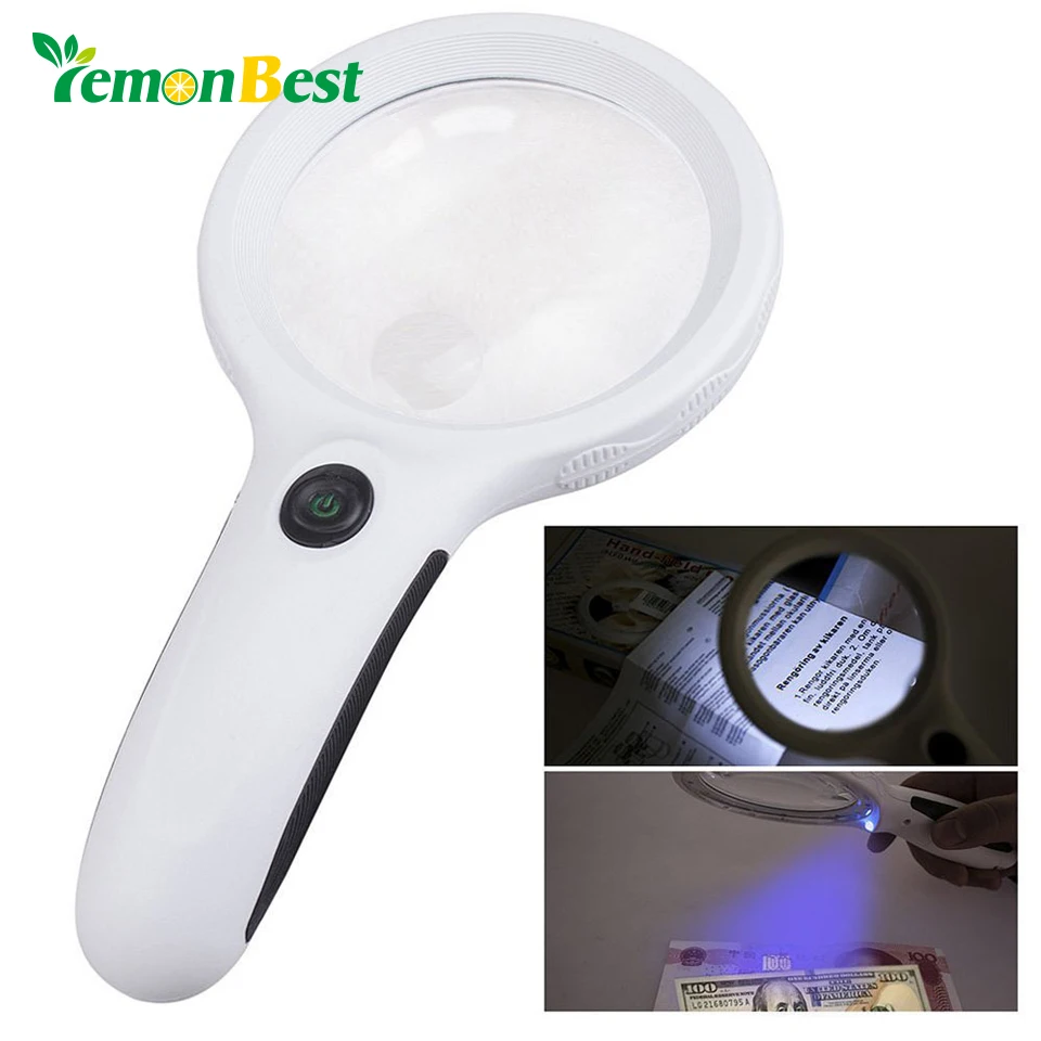 

8LED Skid-proof 10X Hand-held Magnifier Magnifying Glass with Money Detect Lamp Powered by 3 AAA batteries(not included)