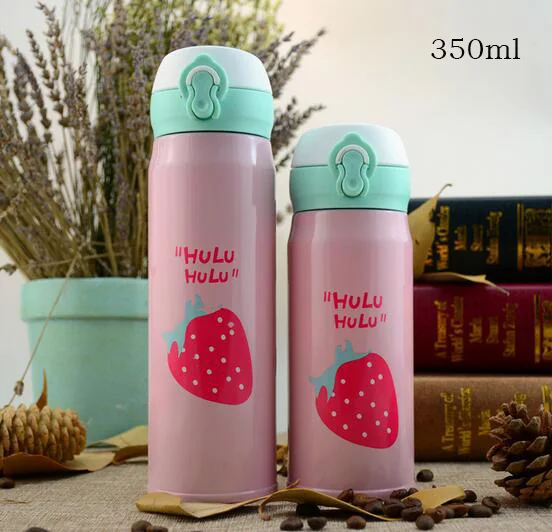 350ml 350 мл/500 мл чашка-термос с фруктовым узором из нержавеющей стали Вакуумная бутылка для детей для путешествий на открытом воздухе термальная бутылка для детей чашка с изоляцией - Цвет: 350ml