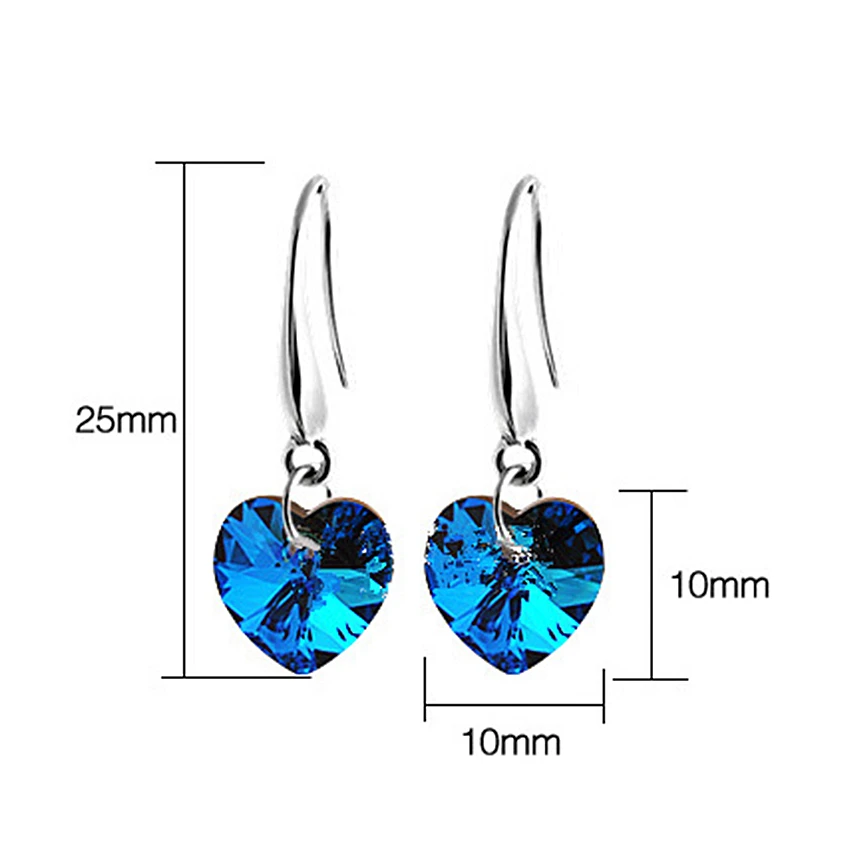 Женские длинные серьги в форме сердца женские супер блестящие голубые