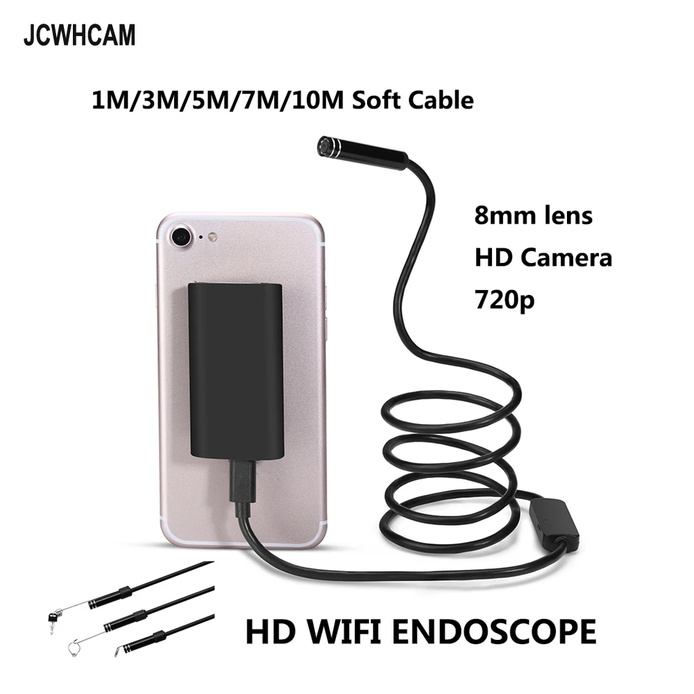 

JCWHCAM HD Wifi Wireless Endoscope Snake Inspection Camera 8MM Lens 1/3/5/7/10M IP67 Waterproof Borescope Support iOS Android